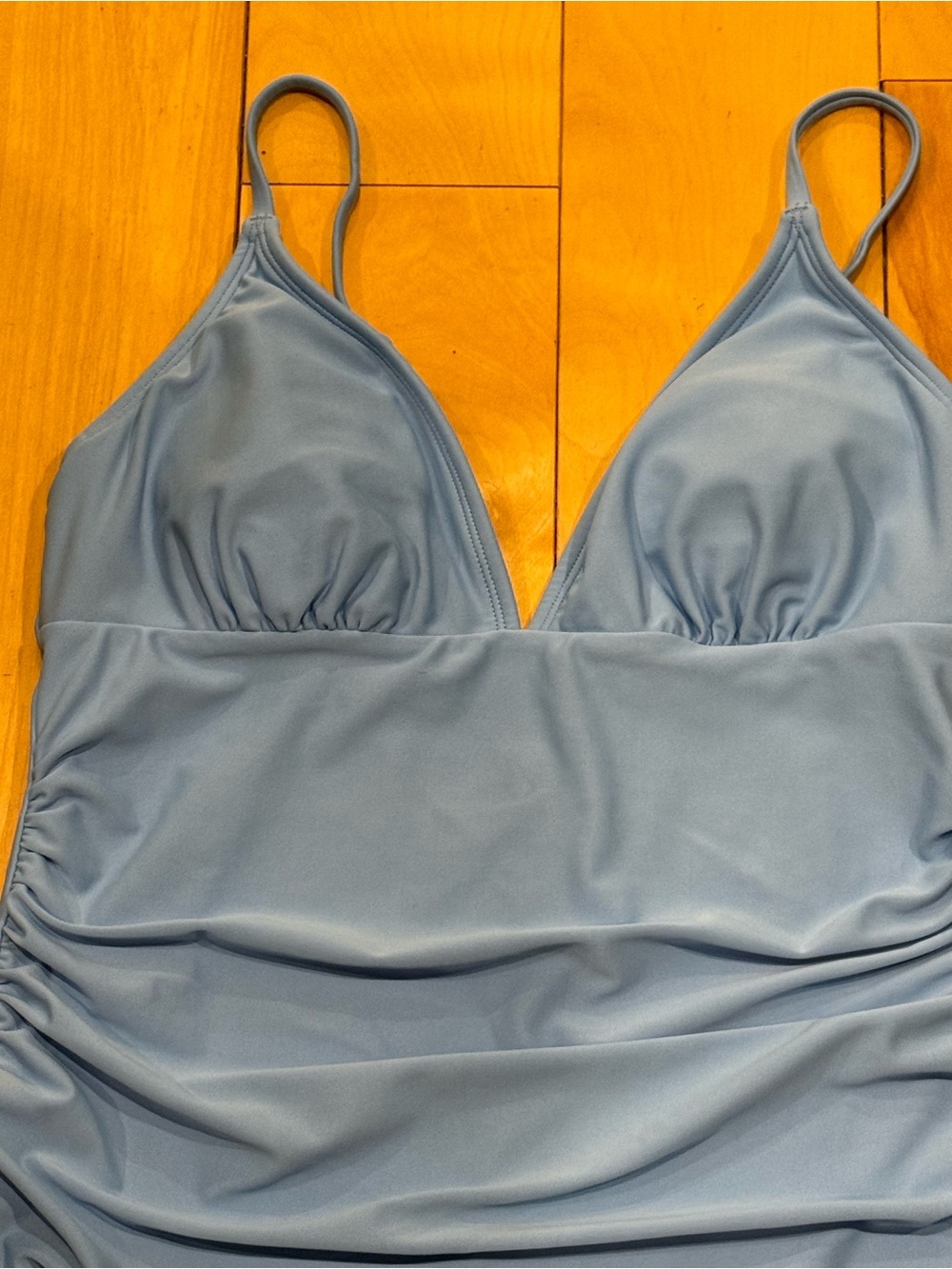 Amazon Light Blue One-Piece Swimsuit with Ruching - Picture 2 of 4